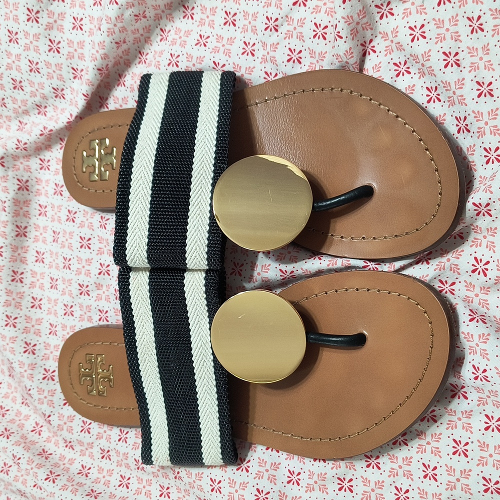Tory Burch Patos Stripe Disk Thong Sandal